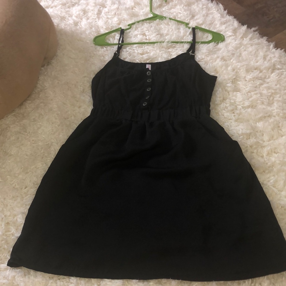 black sundress with silk material and buttons